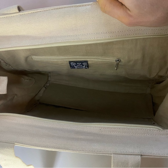 Sun N’ Sand Large Tan Woven Straw / Tissu Tote Bag / Beach bag sunnsand - Picture 3 of 16